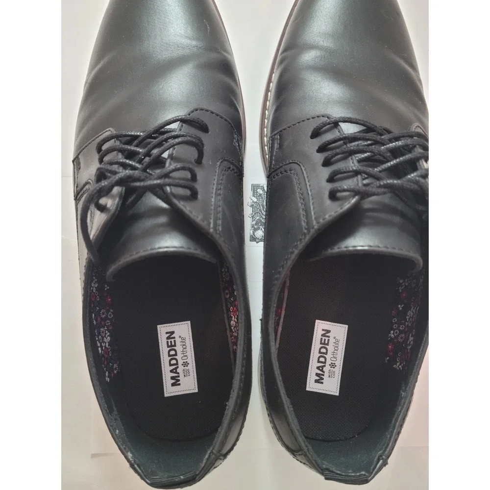 Madden Derby Shoes Men Black Lace Up‎ Plain Toe Ortholite 11W Wide Width